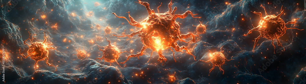 Aufkleber Mesmerizing Cosmic Firestorm - Vast Swirling Nebula in Deep Space Ablaze with Celestial Energy. Stunning image of an intense,glowing,fiery cosmic event in the distant universe.