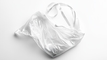 Fototapeta premium Crinkled plastic bag with handles visible, isolated on white background