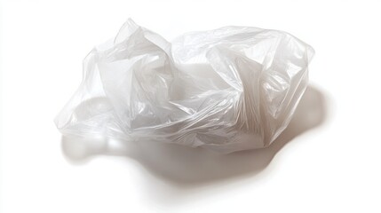 Fototapeta premium Crinkled plastic bag with soft shadows, creating a textured look, isolated on white background