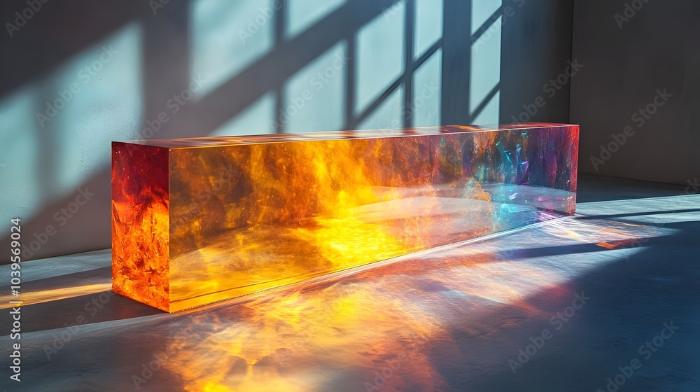 Aufkleber mesmerizing glass prism casting a vibrant spectrum of colors on a clean,minimalist white background.