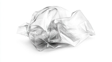 Crumpled plastic bag with prominent wrinkles and folds, isolated on white background