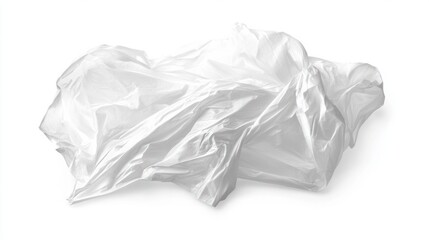 Crumpled plastic bag with prominent wrinkles and folds, isolated on white background