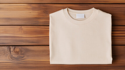 Fitted Beige Shirt on Wooden Surface
