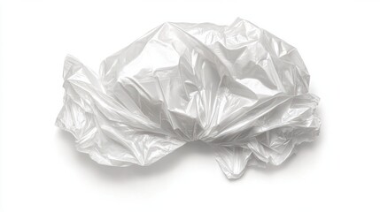 Obraz premium Crumpled plastic bag with prominent wrinkles and folds, isolated on white background