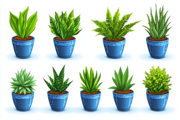 Obraz premium Colorful potted plants in blue pots arranged neatly representing modern indoor gardening plant care and home decor with a bright cheerful aesthetic