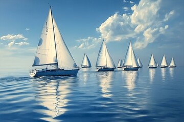 Fototapeta premium Tranquil Sailing: A Fleet of Yachts Gliding Across the Water