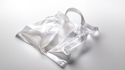 Obraz premium Flat plastic bag with handles spread out, showing its transparent material, isolated on white background