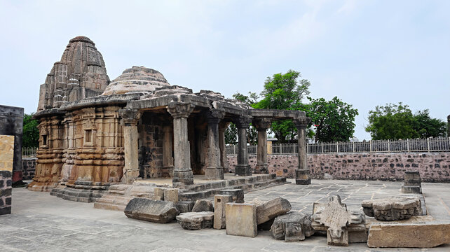 View of Old Parshwanath Temple, a 14th-century ruined monument, Miyani, Porbandar, Gujarat, India.