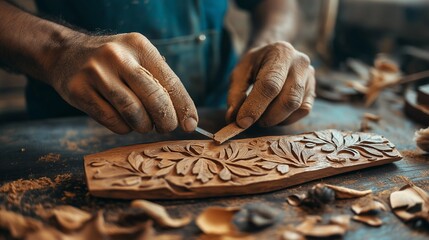 skilled craftsman hand-carving a delicate piece of wood