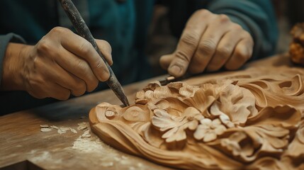 skilled craftsman hand-carving a delicate piece of wood