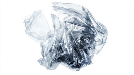 Plastic bag crumpled into a loose ball, showing texture and transparency, isolated on white background