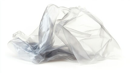 Plastic bag in a loose pile, showcasing its folds and transparency, isolated on white background