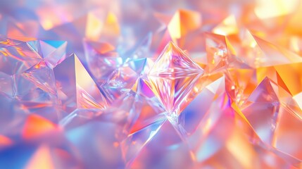 A captivating pattern of translucent, shifting polygons with radiant light effects and color gradients, intricate and luminous