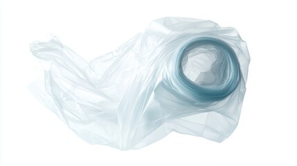 Fototapeta premium Rolled plastic bag with handles clearly visible, forming a compact shape, isolated on white background