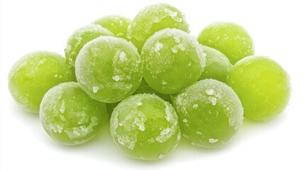 Fresh Green Grapes with Sugar Coating on White Background