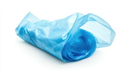Fototapeta premium Rolled-up plastic bag with visible handles, isolated on white background