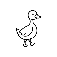A black and white silhouette of a duckling standing upright, with its fluffy body and tiny webbed feet, capturing a sense of innocence and curiosity.