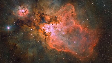  A large star cluster, called the Red-Blue Star Hub, lies at the center of a vast expanse of space This region is distinguished by its contrasting hues of bright red and
