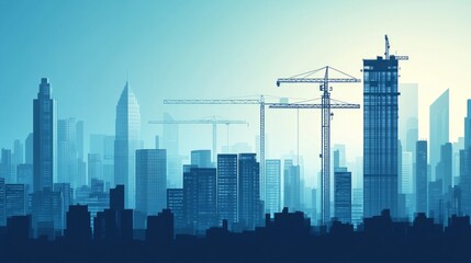 Skyscraper construction with a backdrop of city skyline, illustrating urban development projects.