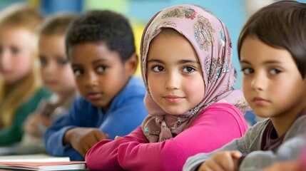 Obraz premium Diverse Classroom of Children Representing Inclusive Learning and Respect
