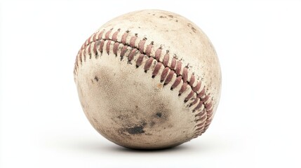 Baseball showing signs of play, with slight dirt and scuff marks, isolated on white background