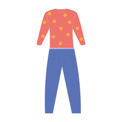 Vector illustration of a red polka-dot sweater and blue pants, perfect for casual wear, fashion design, and apparel collections.