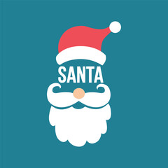 Santa face card or sticker design. Vector flat illustration of Santa costume.
