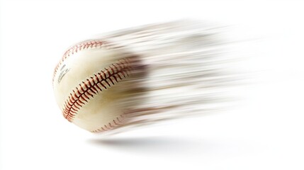 Baseball spinning mid-air, showing motion blur, isolated on white background