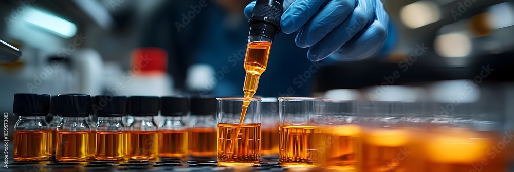Poster scientist in a laboratory setting,conducting a chemical experiment using various scientific equipmen