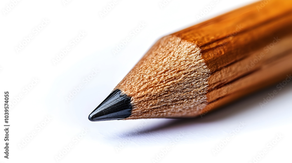 Aufkleber sharpened wooden pencil with a sharp point close-up on a plain white background. concept of creativi