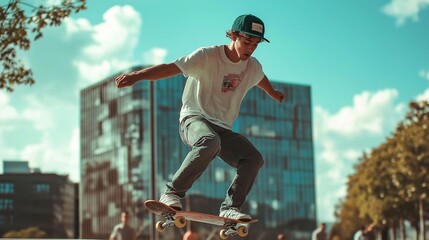 young man skateboarding in the city