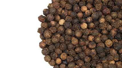 Texture of black peppercorns. Brown photo of pepper spice background
