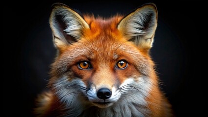 Fototapeta premium Fluffy Red Fox with Bright Eyes in Dark Background