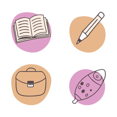 A set of four different items, indispensable for school