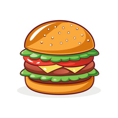 Appetizing sandwich, hamburger, cheeseburger with a piece of cheese, lm salad and meat
