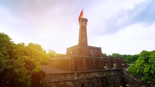 view of Hanoi Flag Tower: An important historical witness of the capital in Vietnam.