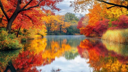 Fototapeta premium Colorful Fall Reflections on a Tranquil Lake