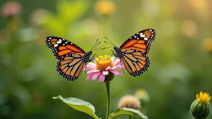 Fototapeta premium Delicate Monarch Butterflies on Vibrant Flower in Garden