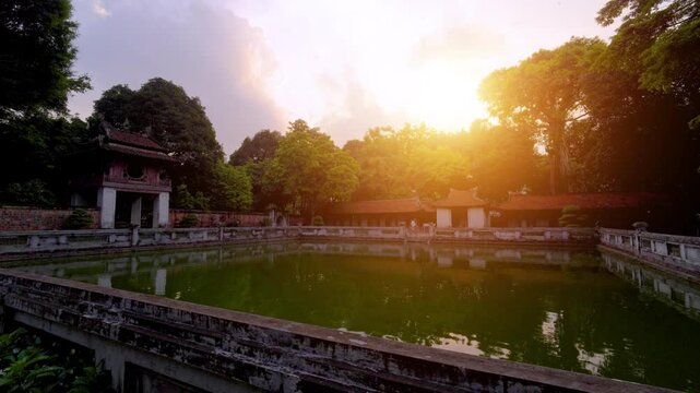view of Khue Van Cac pavilion in Temper of Literature or Van Mieu - Vietnam's first national university in Hanoi city, Vietnam.