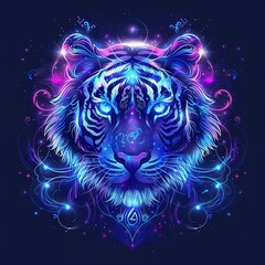 Fototapeta premium Vibrant Cosmic Tiger Illustration with Neon Colors and Magical Aura 