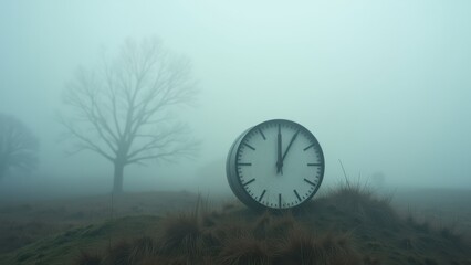 The Silence of Time: A Handless Clock in Foggy Ambiance