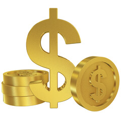 Golden dollar sign & Dollar coin PNG