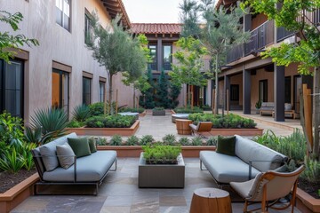 Fototapeta premium Courtyard Oasis Tranquil Patio with Lush Greenery