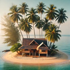 Beach House with Palm Trees and Calm Ocean View