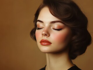 Naklejka premium Stunning woman in vintage makeup and attire exuding timeless beauty and elegance.