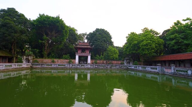 view of Khue Van Cac pavilion in Temper of Literature or Van Mieu - Vietnam's first national university in Hanoi city, Vietnam.