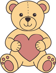 Fototapeta premium Cute plush bear holding a heart in cartoon style illustration
