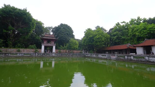 view of Khue Van Cac pavilion in Temper of Literature or Van Mieu - Vietnam's first national university in Hanoi city, Vietnam.