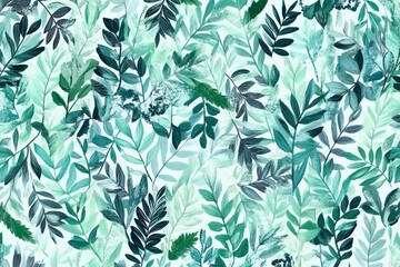 Fototapeta premium Monochrome blue green leaf pattern with a watercolor texture perfect for modern textiles wallpaper or nature themed home decor projects