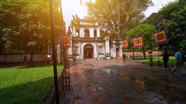 view of Khue Van Cac pavilion in Temper of Literature or Van Mieu - Vietnam's first national university in Hanoi city, Vietnam.